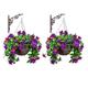 Primrose Premium Large Artificial Outdoor Hanging Baskets With Flowers (Fuchsia, Set of 2)