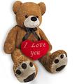 Monzana® Teddy Bear with 'I Love You' Heart Pillow | XL – 100cm | Light Brown | Valentine's Day Gift | Soft Fur, Dense Paws, Cute Bow Tie | Perfect Present for Husband, Wife, Girlfriend or Boyfriend
