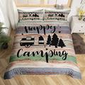 richhome Camping Truck Bedding Set for Boys Youth Teens Double Purple Green Stripes Barn Comforter Cover bedding & linen Duvet Cover Kids Girls Camper Happy Travelling Printed Bedspread Cover