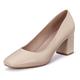 GENSHUO Nude Court Shoes Womens Mid Block Heels 7CM Elegant Square Toe Chunky High Heels for Work Office Evening Slip-on Court Heel Size 6.5