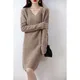 Robe pull en laine mérinos pour femme robe pull femme col en V longueur au genou long pull