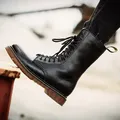 Chaussures à plateforme en cuir véritable pour hommes et femmes bottes militaires longues bottes