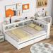 Full Size Wood Daybed Platform Bed w/ L-shaped Bookcases, 2 Drawers