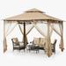 ABCCANOPY 9 x9 Patio Gazebo With Mosquito Netting and Double Soft Roof Canopies for Shade and Rain Khaki