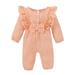 Kucnuzki Infant Girl Clothes 12 Months Infant Girl Fall-Winter Bodysuit 18 Months Infant Girl Long Sleeve Solid Color Ruffled Lace Layer Bowknot Casual Bodysuit Pink