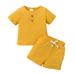 JDEFEG Teen Girl Outfits Toddler Baby Boy Girl Clothes Summer Knit Short Sleeve Buttons T Shirt Elastic Waist Shorts Set Outfits Matching Girls Clothes Polyester Yellow 18M
