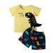 JDEFEG Boys Outfits Size 7 Dino Kids + Shirts Summer Toddler Years Outfits Baby Set Hawaii Boys Tops 0-4 Clothes Shorts Short Sleeve T Outfits&Set 6T Boys Set Cotton Yellow 80