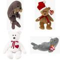 Assorted Ty Beanie Baby 4 Pack Bundle: Jolly The Walrus 1997 Holiday Teddy Bear Ty Beanie Babies Valentino The Teddy Bear Ty Beanie Babies Slippery The Seal