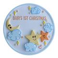 The Holiday Aisle® Baby's First Christmas Stars & Clouds & Moon Hanging Figurine Ornament /Porcelain in Blue/Orange/Yellow | Wayfair