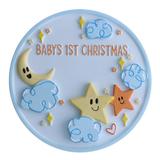 The Holiday Aisle® Baby's First Christmas Stars & Clouds & Moon Hanging Figurine Ornament /Porcelain in Blue/Orange/Yellow | Wayfair