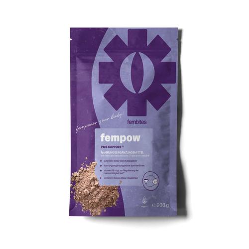 fempow PMS Support - Nahrungsergänzungsmittel mit Kakaopulver, Vitaminen, Eisen und Zink 200 g Pulver
