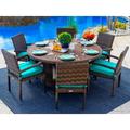 Tuscany 7-Piece Resin Wicker Outdoor Patio Furniture Round Dining Table Set with Dining Table and Six Cushioned Chairs (Half-Round Brown Wicker Sunbrella Canvas Aruba)