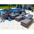 Sorrento 16-Piece Resin Wicker Outdoor Patio Furniture Combination Set in Gray w/ Loveseat Set Round Dining Seat and Chaise Lounge Set (Flat-Weave Gray Wicker Sunbrella Canvas Charcoal)