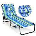 Gymax 5-Position Lounge Chair Adjustable Beach Chaise w/ Face Cavity & Pillows Blue & Green