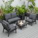 LeisureMod Walbrooke Modern Aluminum 5-Piece Patio Conversation Set with Outdoor Square Fire Pit Table & Side Table Tank Holder And Charcoal Cushions