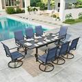 MF Studio 9-Piece Outdoor Patio Dining Set with Expandable Table & High-Back Swivel Sling Chairs for 8-Person All-Weather & Quick-Dry Black & Blue