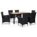 vidaXL 7 Piece Outdoor Dining Set with Cushions Poly Rattan Black 46024