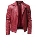 XFLWAM Men s PU Leather Jacket Causal Belted Faux Leather Motorcycle Jacket Zipper Biker Coat Red M