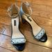 Nine West Shoes | Nine West Paisley Open Toe Blue Patent Leather Block Heel Sandals | Color: Blue/White | Size: 9.5