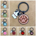 Porte-clés pendentif en verre imprimé patte d'animal mignon chat et chien cadeau préféré de fille