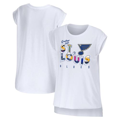 Damenbekleidung von Erin Andrews Weiße St. Louis Blues-Grüße vom Muskel-T-Shirt