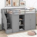 Harriet Bee Hayati Queen Solid Wood Storage Loft Bed Wood in Gray | 61.4 H x 42.4 W x 93.3 D in | Wayfair 7403BC33B5EA43DF92546DA155BFC9A1