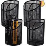 GN109 4 Pack Round Steel Mesh Pen Holder Metal Pencil Desk Holder Organizer For Desk Office Pen Organizer, 3 Compartments Metal in Black | Wayfair