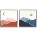 Ivy Bronx Daytime Evening Mountain Landscape Sun Moon - 2 Piece Picture Frame Graphic Art Set on MDF in Blue/Brown/White | 12 H x 1.5 D in | Wayfair