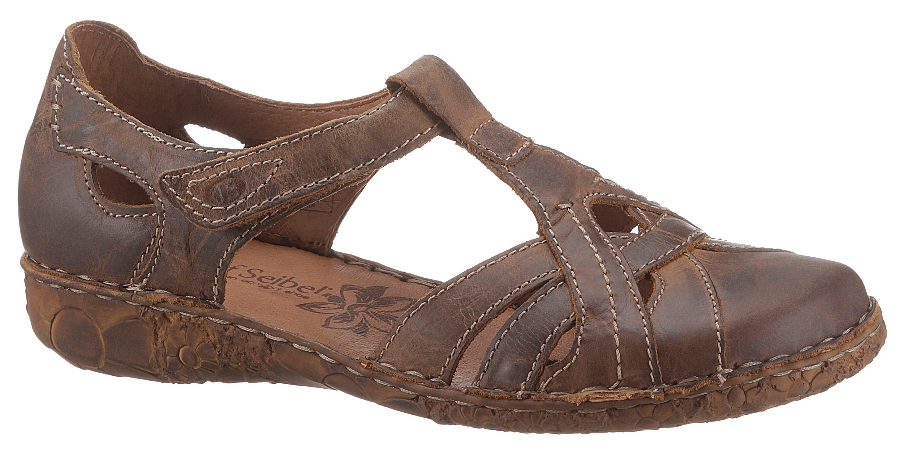 Klettschuh JOSEF SEIBEL "ROSALIE 29", Damen, Gr. 39, braun, Leder, Schuhe Klettschuh, Spangenschuh, Sandale, Komfortschuh mit modischer T-Spange