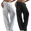 Women Casual Solid Color Loose Cargo Pants with Pockets Wide Leg Pants Drawstring Low Waist Trousers