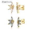 ANDYWEN-Boucles d'Oreilles en Argent Sterling 925 et Or Cinq Fleurs Bleues et Jaunes Piercing