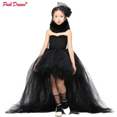 POSH DREAM-Costume d'Halloween en Tulle Noir pour Enfant Vêtement de ixVintage sans Épaules avec