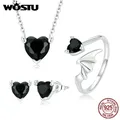 WOSTU – ensemble de bijoux en argent Sterling 925 noir Cool cœur diable boucles d'oreilles