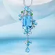 Collier pendentif saphir en forme de fleur pour femme topaze bleue de la mer bijoux en argent