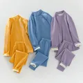 Pyjama Thermique pour Enfant en Bas Âge Vêtement de Nuit Chaud et Décontracté Couleur Unie pour