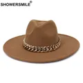 Chapeaux Fedora pour hommes et femmes chapeau de Cowboy avec chaîne dorée Style britannique à