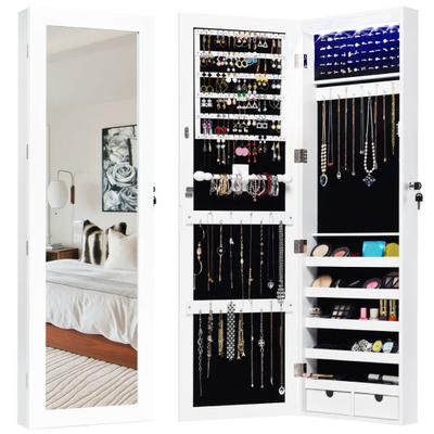 Costway Door Mounted Lockable Mirrored Jewelry Cabinet with LED Lights