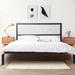 Full Size Modern Bed Metal Platform Upholstered Headboard, Black