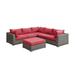 Latitude Run® 6 Piece Sectional Seating Group w/ Cushions Synthetic Wicker/All - Weather Wicker/Wicker/Rattan in Red/Gray | Outdoor Furniture | Wayfair