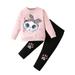 TAIAOJING Baby Girl Clothes Toddler Kids Children Long Sleeve Cute Cartoon Animals Tops Blouse Leopard Print Pants Trousers Set 2PCS Outfits For Girl 5-6 Years