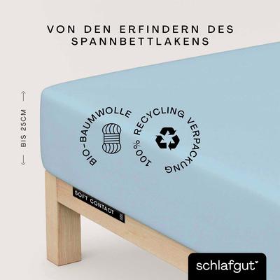 Spannbettlaken SCHLAFGUT "Soft Contact", blau (blau light), B:90-100cm L:190-200cm, Feinbiber, Obermaterial: 100% Baumwolle, Laken, 100% Bio Baumwolle Image