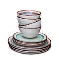 Keramik Teller Set, Feinstes Steinzeug, Keramik Geschirr aus Portugal, 12teilig I sea dinnerware