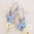 Sandales à lanières pour femmes chaussures de mariage ouvertes avec nœud papillon talon épais