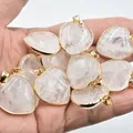 Lot de 10 pendentifs en forme de cœur 25mm en pierre naturelle cristal blanc couleur or pour la