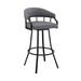 26" Slate Gray and Black Faux Leather and Steel Swivel Low Back Counter Height Bar Chair with Footrest