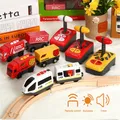 Train télécommandé en bois RC pour enfants rail magnétique voiture électrique piste de retour