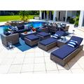 Tuscany 18-Piece Resin Wicker Outdoor Patio Furniture Combination Set with Sofa Lounge Set Eight-Seat Dining Set and Chaise Lounge Set (Half-Round Gray Wicker Sunbrella Canvas Navy)