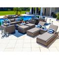 Sorrento 16-Piece Resin Wicker Outdoor Patio Furniture Combination Set in Gray w/ Sofa Set Round Dining Set and Chaise Lounge Set (Flat-Weave Gray Wicker Sunbrella Canvas Taupe)