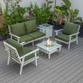 LeisureMod Walbrooke White Aluminum Patio Conversation Set Green