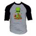 Men s Alien Pizza F140 Gray/Black Raglan Baseball T Shirt 3X-Large